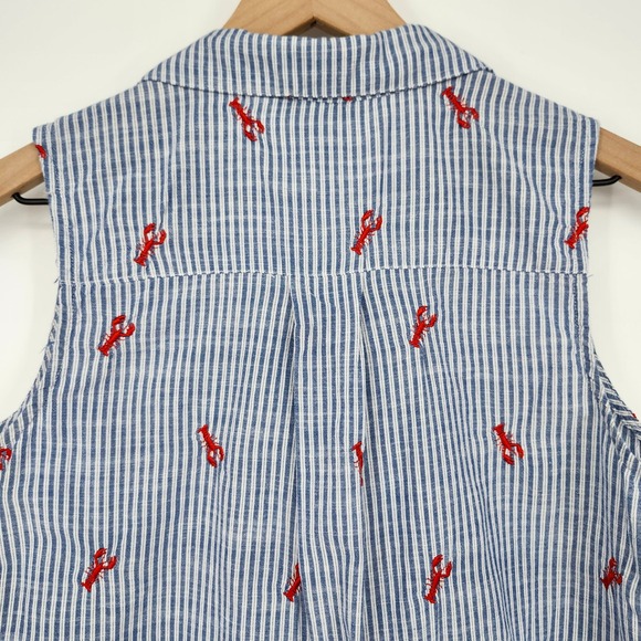 Bass Womens Lobster AOP Top Size S Blue White Embroidered‎ Coastal Nautical - Picture 7 of 7